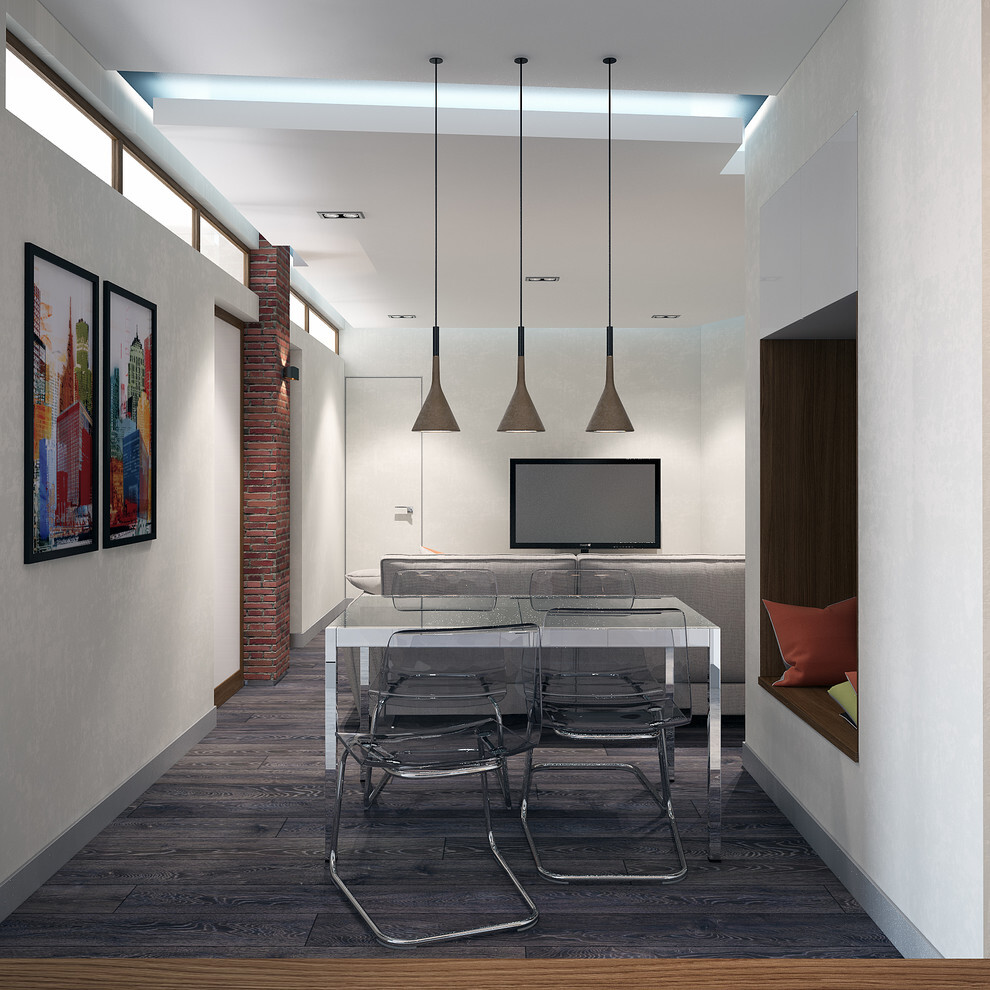 Интерьер гостиной cветовыми линиями, рейками с подсветкой, подсветкой настенной и подсветкой светодиодной в стиле лофт