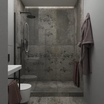Интерьер ванной с душевой из плитки  смотреть на Basicdecor