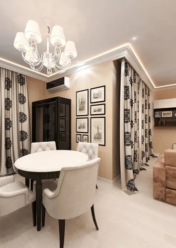 Интерьер столовой с зонированием шторами в современном стиле смотреть на Basicdecor