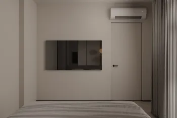 Интерьер спальни с телевизором на стене  смотреть на Basicdecor