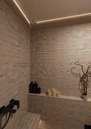 Интерьер с нишей из плитки, нишей с подсветкой и с подсветкой  смотреть на Basicdecor