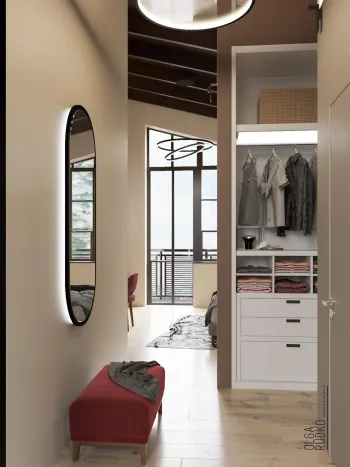 Интерьер прихожей с зеркалом на двери  смотреть на Basicdecor