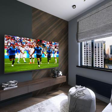 Интерьер гостиной с телевизором на стене  смотреть на Basicdecor