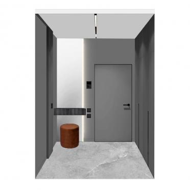 Интерьер прихожей с проходной и зеркалом на двери  смотреть на Basicdecor