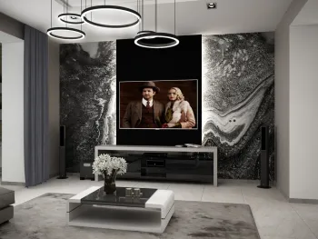 Интерьер гостиной с телевизором на стене в современном стиле смотреть на Basicdecor