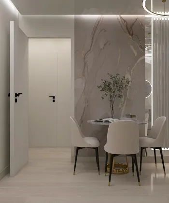 Интерьер кухни с зеркалом на двери  смотреть на Basicdecor