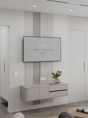Интерьер гостиной с телевизором на стене  смотреть на Basicdecor