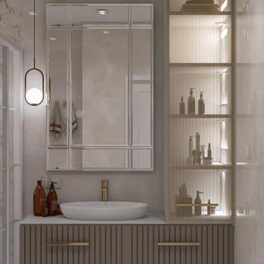 Интерьер ванной с зеркалом на двери  смотреть на Basicdecor