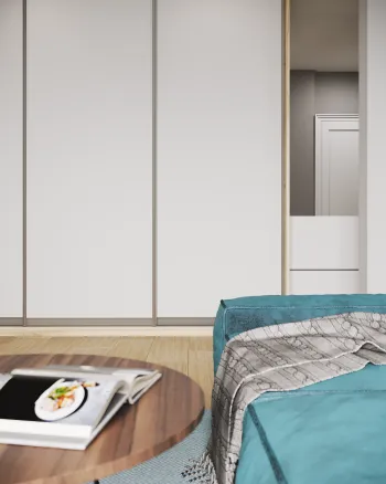 Интерьер гостиной с шкафом у кровати  смотреть на Basicdecor