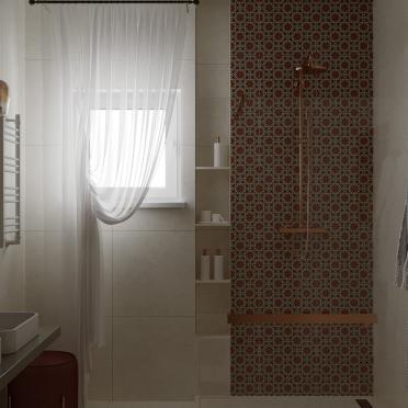 Интерьер ванной с душевой из плитки  смотреть на Basicdecor