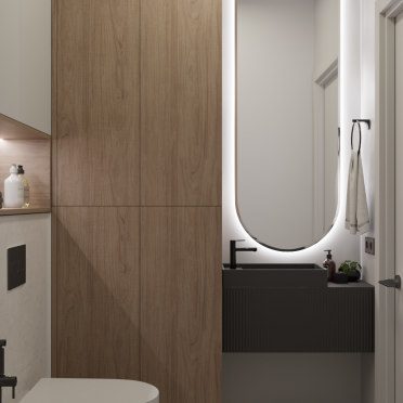 Интерьер ванной с зеркалом на двери  смотреть на Basicdecor