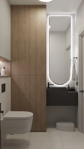 Интерьер ванной с зеркалом на двери  смотреть на Basicdecor