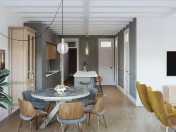 Интерьер гостиной cветильниками над столом  смотреть на Basicdecor