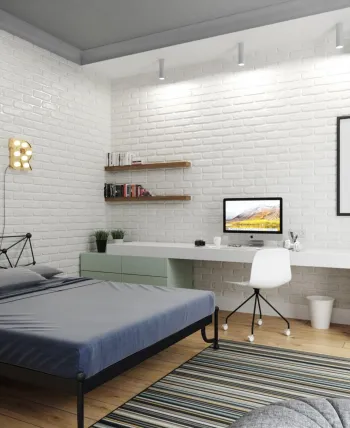 Интерьер спальни c рабочим местом  смотреть на Basicdecor