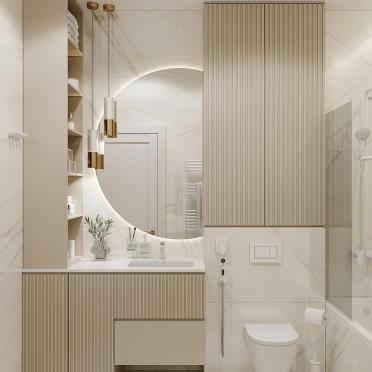 Интерьер ванной cовмещенным санузлом и зеркалом на двери  смотреть на Basicdecor