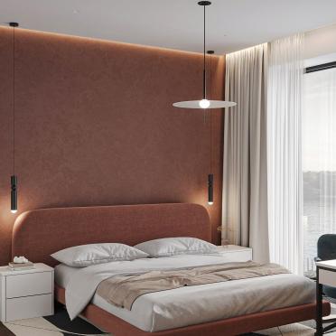 Интерьер спальни cветильниками над кроватью  смотреть на Basicdecor