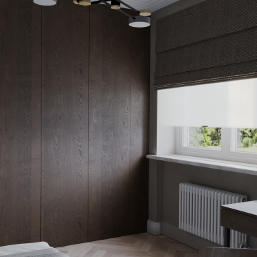 Интерьер спальни с жалюзи и дверными жалюзи  смотреть на Basicdecor