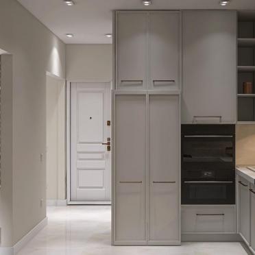 Интерьер кухни с проходной и шкафами вокруг двери  смотреть на Basicdecor