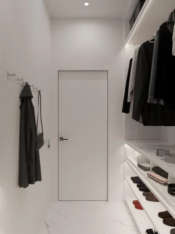 Интерьер с проходной и зеркалом на двери  смотреть на Basicdecor