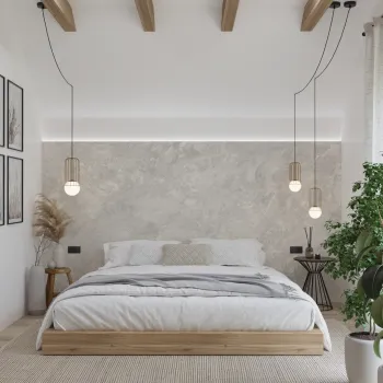 Интерьер спальни cветильниками над кроватью  смотреть на Basicdecor