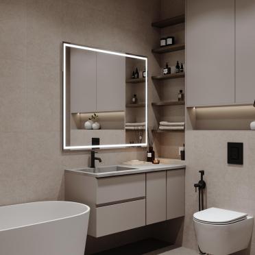 Интерьер ванной с зеркалом на двери  смотреть на Basicdecor