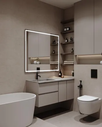 Интерьер ванной с зеркалом на двери  смотреть на Basicdecor