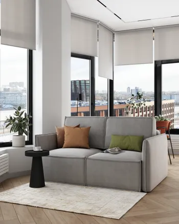 Интерьер гостиной с жалюзи и дверными жалюзи  смотреть на Basicdecor