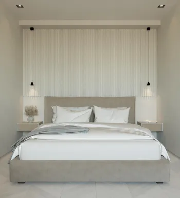 Интерьер спальни cветильниками над кроватью  смотреть на Basicdecor
