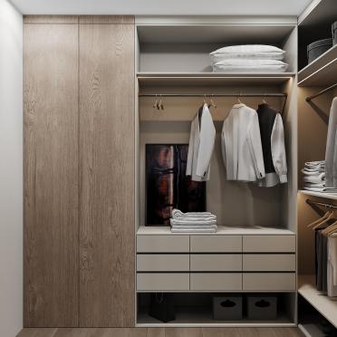 Интерьер с гардеробной и шкафом у кровати  смотреть на Basicdecor