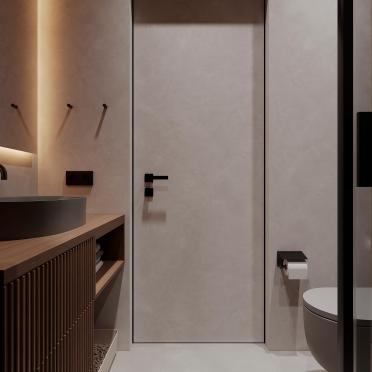 Интерьер ванной с зеркалом на двери  смотреть на Basicdecor