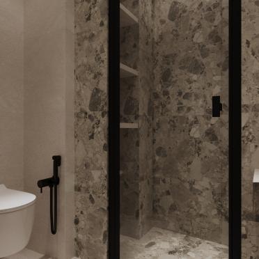 Интерьер ванной с душевой из плитки  смотреть на Basicdecor