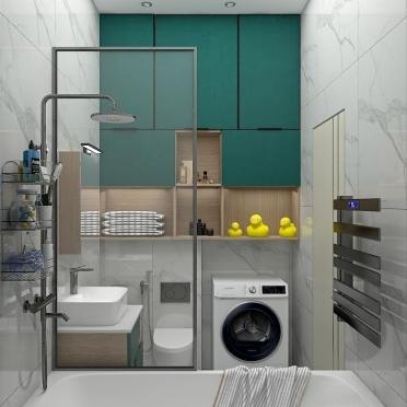 Интерьер ванной cовмещенным санузлом и постирочной  смотреть на Basicdecor