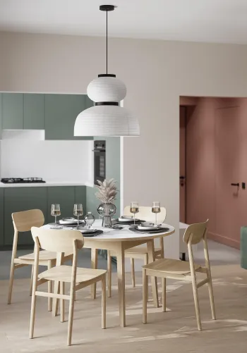 Интерьер гостиной cветильниками над столом  смотреть на Basicdecor