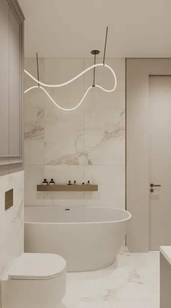 Интерьер ванной с нишей с подсветкой, светильниками над кроватью и с подсветкой  смотреть на Basicdecor