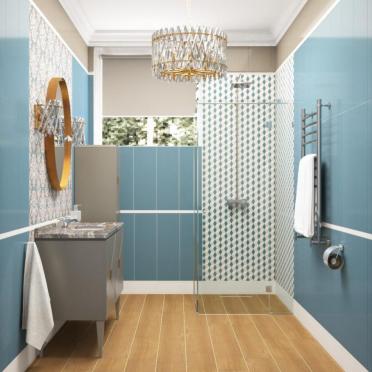 Интерьер ванной с душевой из плитки  смотреть на Basicdecor