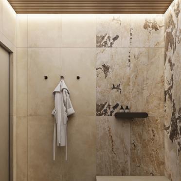 Интерьер ванной с душевой из плитки  смотреть на Basicdecor