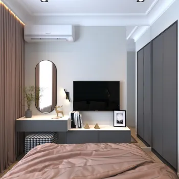 Интерьер спальни cветильниками над кроватью и шкафом над кроватью  смотреть на Basicdecor