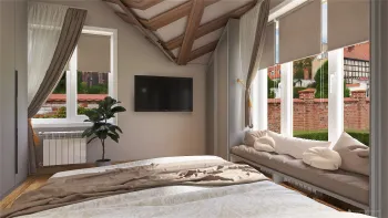 Интерьер спальни с жалюзи  смотреть на Basicdecor