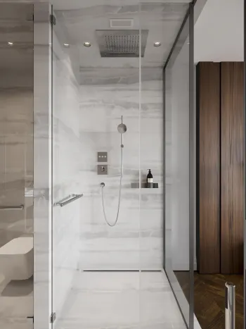 Интерьер ванной с душевой из плитки  смотреть на Basicdecor