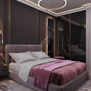 Интерьер спальни cветильниками над кроватью и с подсветкой  смотреть на Basicdecor