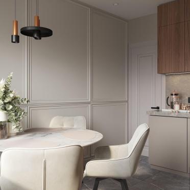 Интерьер кухни cветильниками над столом  смотреть на Basicdecor
