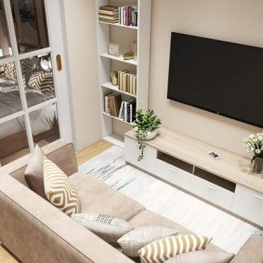 Интерьер гостиной с нишей для телевизора в современном стиле смотреть на Basicdecor