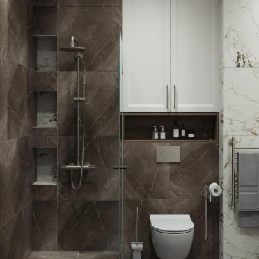 Интерьер ванной с душевой из плитки  смотреть на Basicdecor