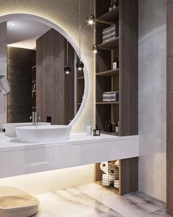 Интерьер ванной c рабочим местом в современном стиле смотреть на Basicdecor