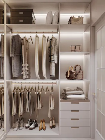 Интерьер с гардеробной и гардеробной зой кроватью  смотреть на Basicdecor