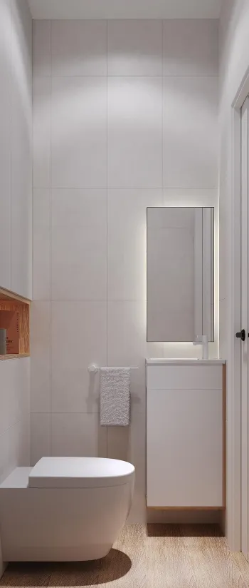 Интерьер ванной с зеркалом на двери  смотреть на Basicdecor