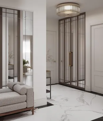Интерьер с зеркалом на двери  смотреть на Basicdecor