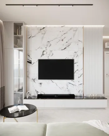 Интерьер гостиной с телевизором на стене  смотреть на Basicdecor