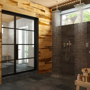 Интерьер ванной с душевой из плитки  смотреть на Basicdecor