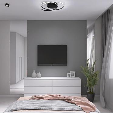 Интерьер спальни cветильниками над кроватью и с подсветкой  смотреть на Basicdecor